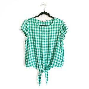 Beachlunchlounge Tie Front Green Gingham Buffalo Check Top
